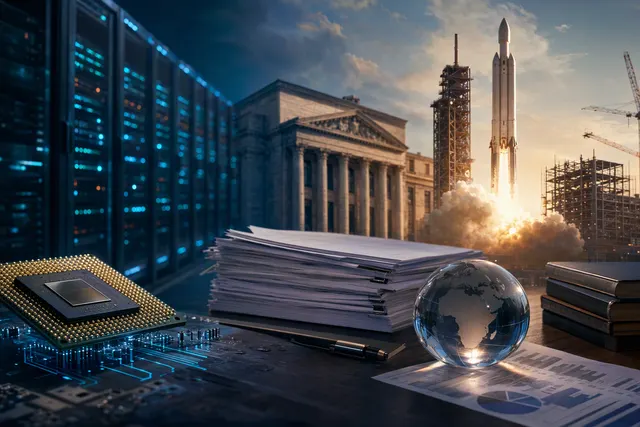 Illustration of AI chips and the large-scale borrowing plans tied to AI infrastructure