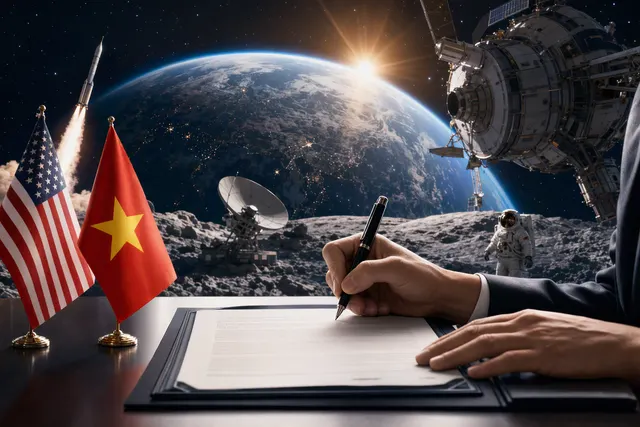 Hình minh họa chủ đề hợp tác quốc tế và thám hiểm không gian gắn với việc Việt Nam gia nhập Hiệp định Artemis.