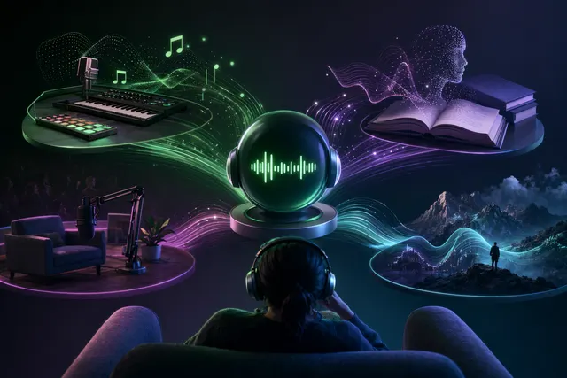 Conceptual illustration of Spotify evolving into an AI powered everything audio platform
