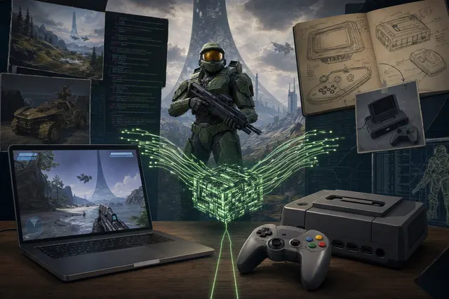 Editorial illustration for a story about Halo: Combat Evolved fan ports on browsers and Nintendo 3DS