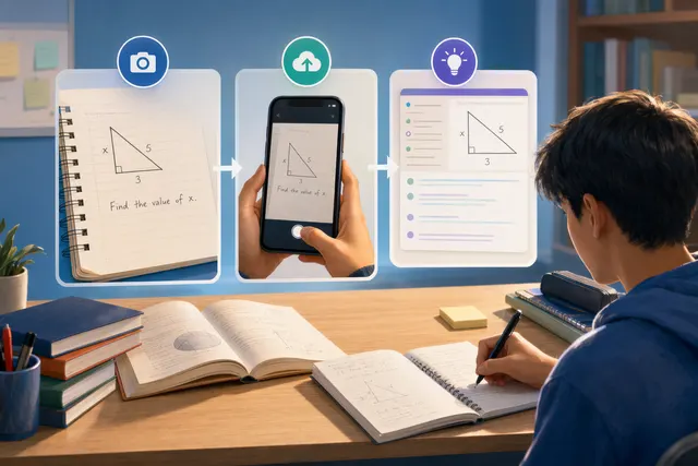 Student using an AI homework helper to review step-by-step schoolwork on a laptop