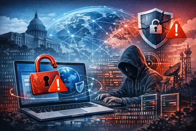 Abstract visualization of a Palo Alto Networks security vulnerability with network nodes and digital lock icons representing an authentication bypass.