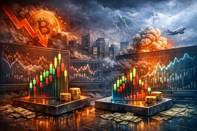 Graphic showing Polymarket and Kalshi crypto volume records and related betting dispute