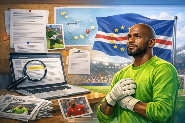 Vozinha, the 40-year-old Cape Verde goalkeeper, in action during the 2026 FIFA World Cup match against Spain, making a save at Mercedes-Benz Stadium in Atlanta.
