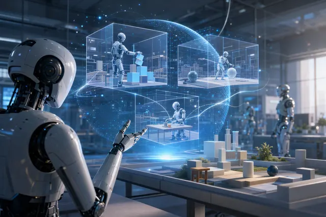 AI-generated editorial illustration for an article about unified embodied intelligence in humanoid robotics.