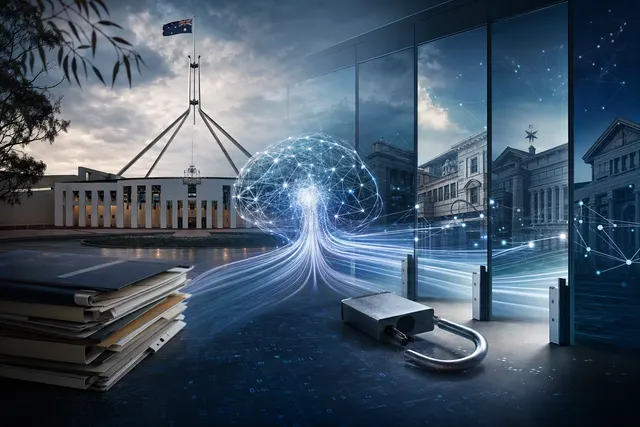 Illustration representing an AI agent interacting with a government data portal