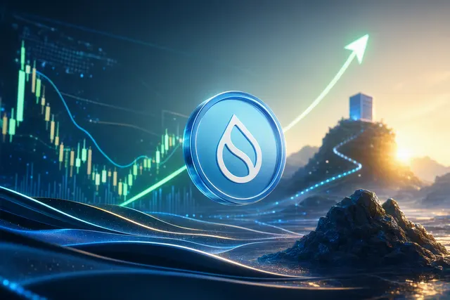 Editorial illustration of SUI’s price rally ahead of Sui Basecamp 2026