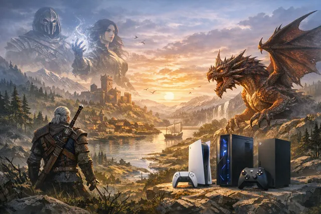 AI-generated illustrative artwork accompanying coverage of The Witcher 3: Wild Hunt — Remastered