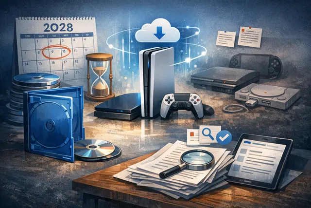Sony PlayStation disc and digital download icon representing the transition from physical to digital games