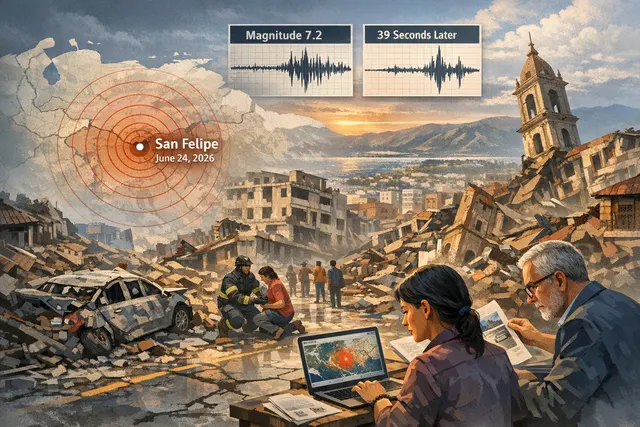 Collapsed buildings and rubble in Caracas, Venezuela, following the June 24, 2026 earthquake doublet