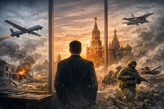 Illustration of Ukraine-Russia drone escalation after CIA Director John Ratcliffe’s Moscow visit