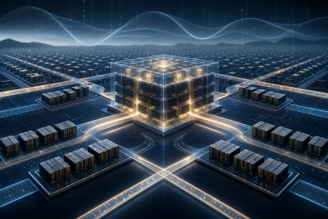 AI-generated illustration of interconnected computing components representing Huawei’s Peerium architecture