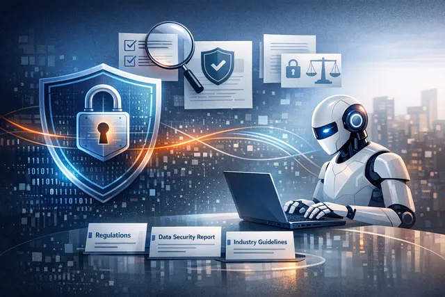 Abstract digital security concept with padlock and data streams representing encrypted customer data in AI marketing