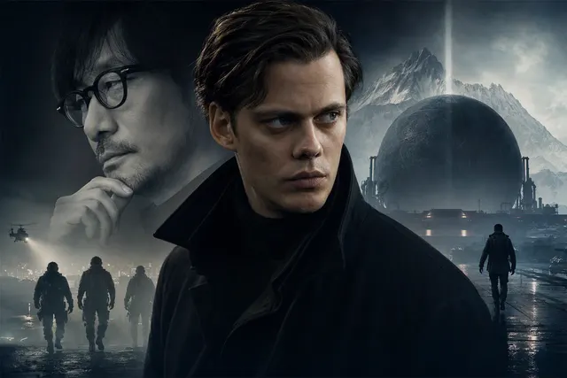 Editorial image illustrating Bill Skarsgård’s casting as the lead in Hideo Kojima’s PHYSINT