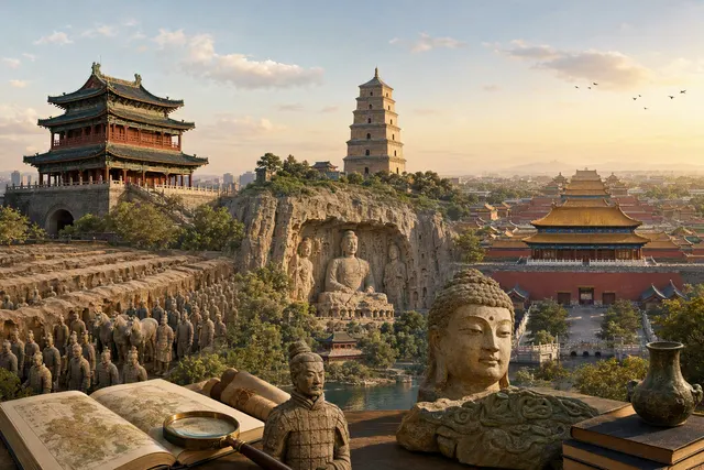 Illustration for a travel guide to China’s ancient capitals, including Xi’an, Luoyang and Beijing