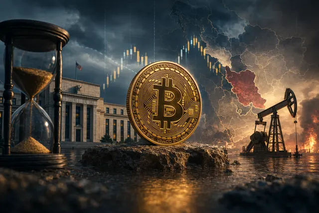 Bitcoin price chart near $82,000 with CPI, oil and Federal Reserve market signals
