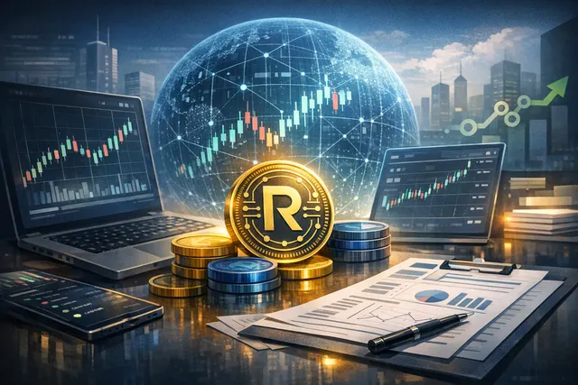 Binance and Re Protocol logo combined with a futuristic blockchain and insurance-themed background