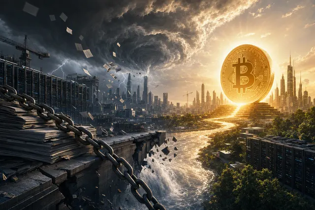 Illustrative image representing the link between AI data-center financing, credit risk and Bitcoin
