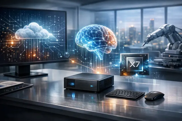 Conceptual illustration of Acer's compact Veriton RI110 AI Mini Workstation