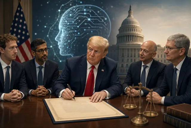 Illustration representing AI governance and voluntary safety commitments