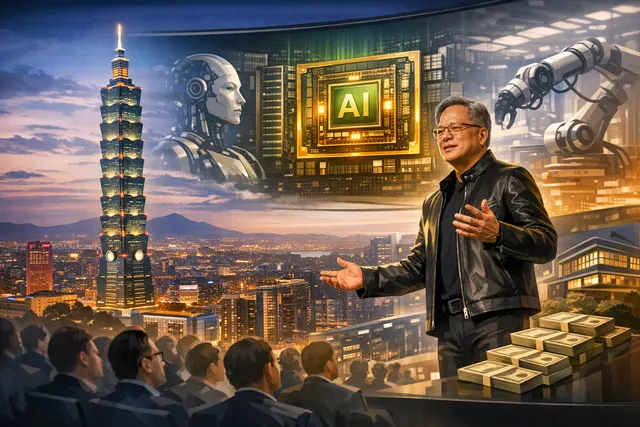 Jensen Huang speaking at a closed-door family office event in Taipei during Computex 2026