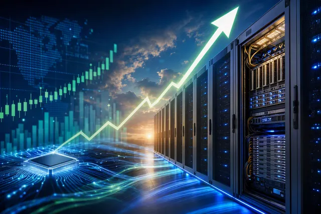 Editorial illustration of Dell’s AI server demand and data-center infrastructure growth