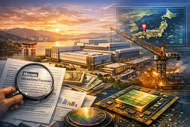 Conceptual rendering of a semiconductor fabrication facility, representing Micron's new HBM factory expansion in Hiroshima, Japan.