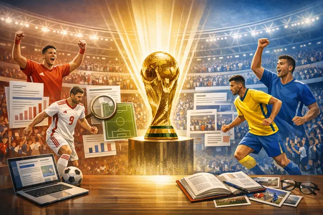 A split visual representing the Adidas vs. Nike brand battle at the 2026 FIFA World Cup semi-finals, with soccer balls and kit silhouettes.