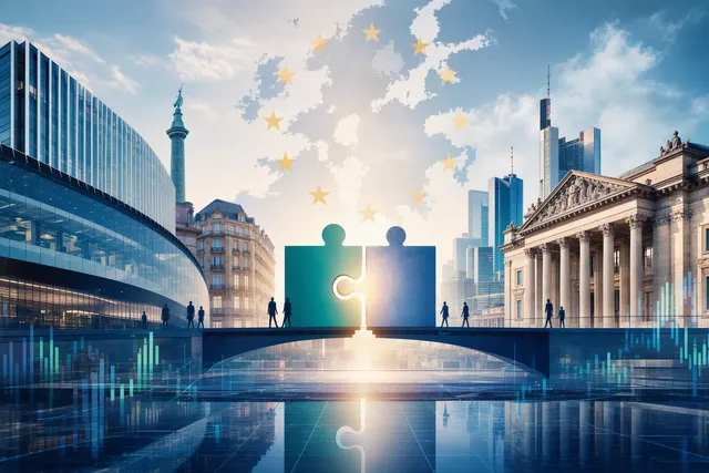 Illustration representing a potential Euronext and Deutsche Börse market-infrastructure combination