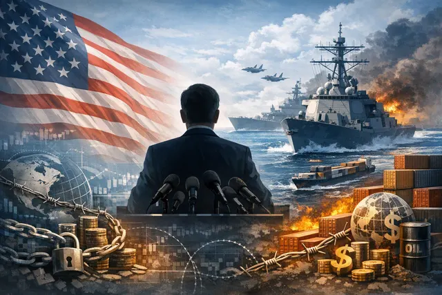 Illustration of U.S. economic pressure on Iran, oil shipping and the Strait of Hormuz