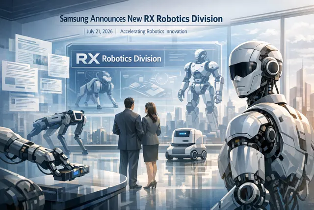 Samsung RX Robotics division announcement visualization showing organizational structure and strategic focus areas