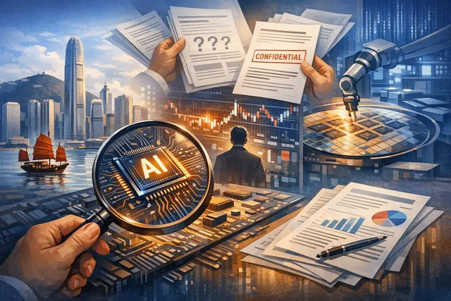 Abstract representation of Kunlunxin AI chip and Hong Kong skyline, symbolizing the IPO