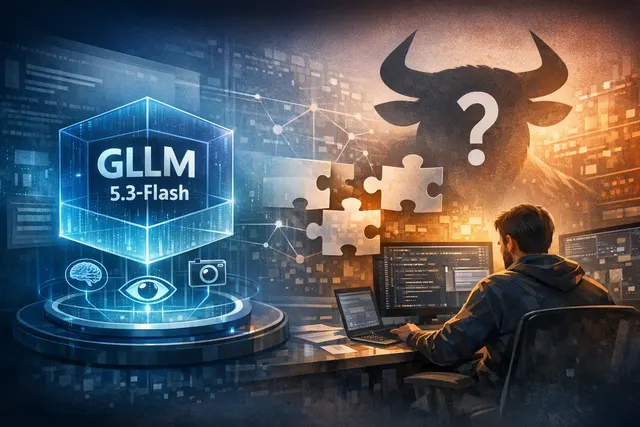 Abstract editorial illustration representing Z.ai GLM-5.3-Flash and the reveal of the anonymous Ox Alpha AI model