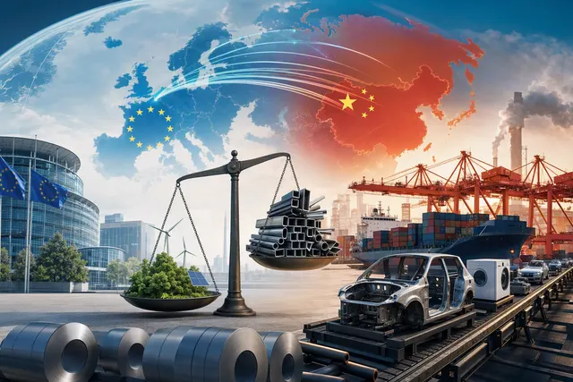 How is Chinese competition—amid a record EU–China trade imbalance, unequal carbon cost treatment for Chinese steel containing finished impor