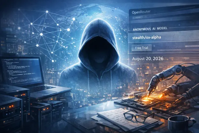 Abstract editorial illustration of the anonymous Ox Alpha AI model and its large multimodal context window