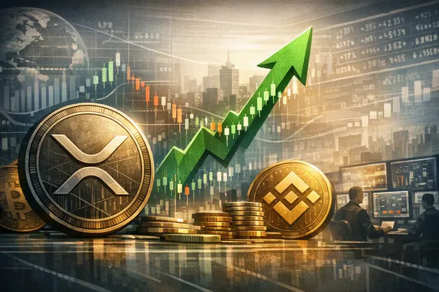 Editorial illustration of XRP rising after a White House crypto summit before a sharp leveraged-market sell-off