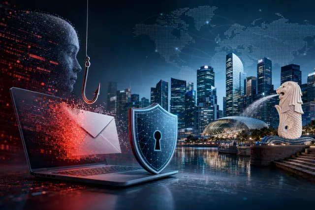AI-generated illustration representing AI-driven phishing risks and workplace authentication.