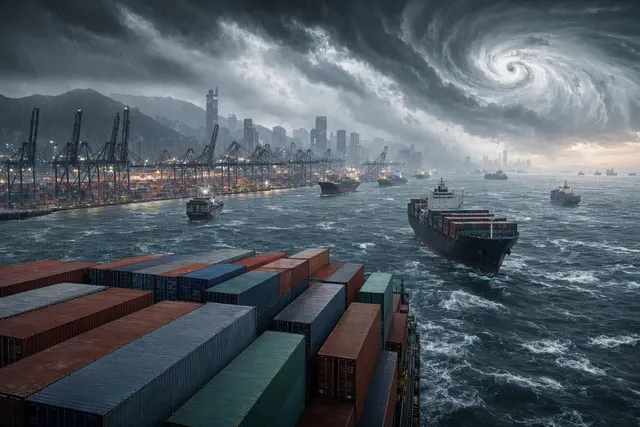 Illustration of typhoon-related disruption and congestion at Asian container ports