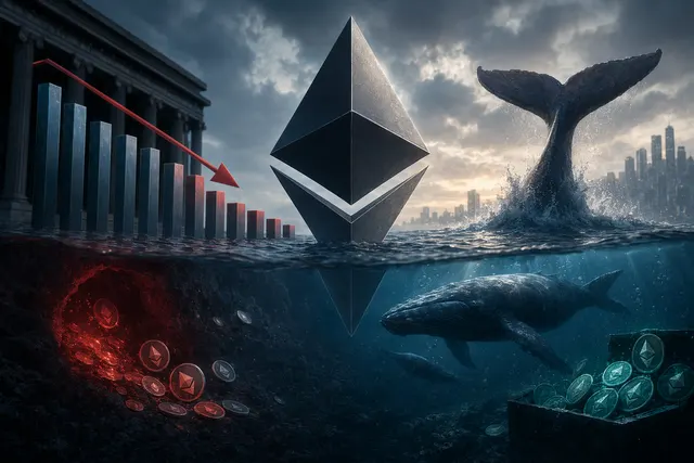 Ethereum price chart falling below $2,300 with ETF outflow and whale activity indicators