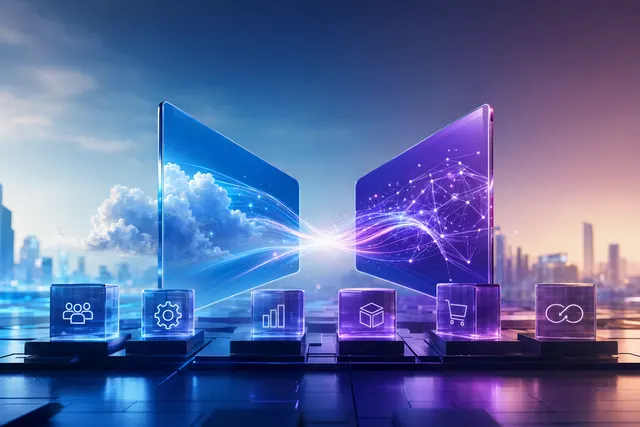 Concept illustration of SAP Joule and Microsoft 365 Copilot agents connected through enterprise AI workflows