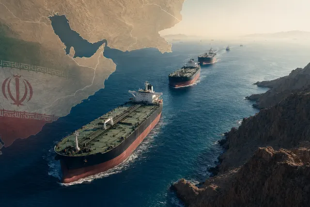 Oil supertankers transiting the Strait of Hormuz carrying crude toward Asian markets