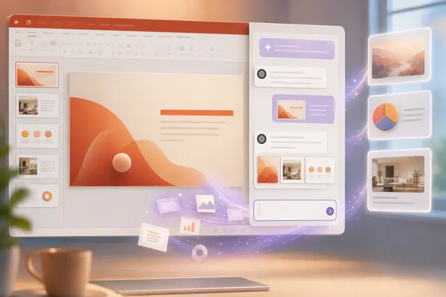 Illustration of ChatGPT integrated into Microsoft PowerPoint for generating and editing slides