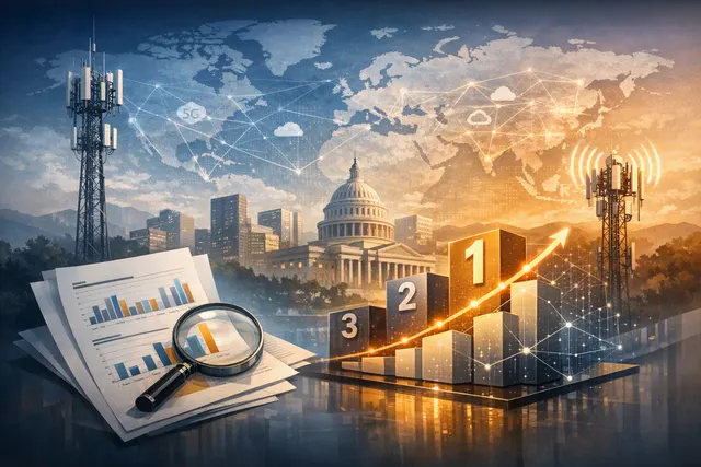 Editorial illustration of Nokia’s cloud-native 5G core network strategy and Omdia portfolio ranking