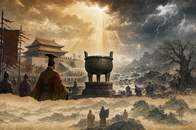 AI-generated editorial illustration for an article about the Mandate of Heaven in ancient China