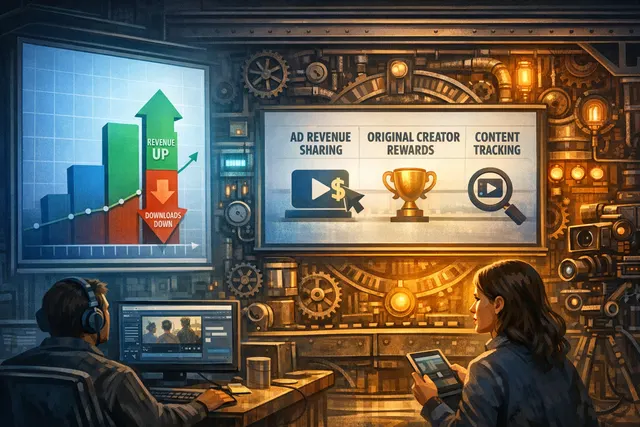 A conceptual image depicting the battle between social media platforms and aggregator accounts over stolen content and creator monetization.