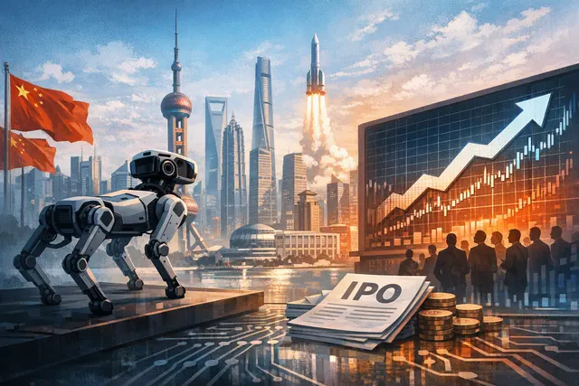 Unitree Robotics humanoid robot on a futuristic technology background representing its STAR Market IPO in 2026