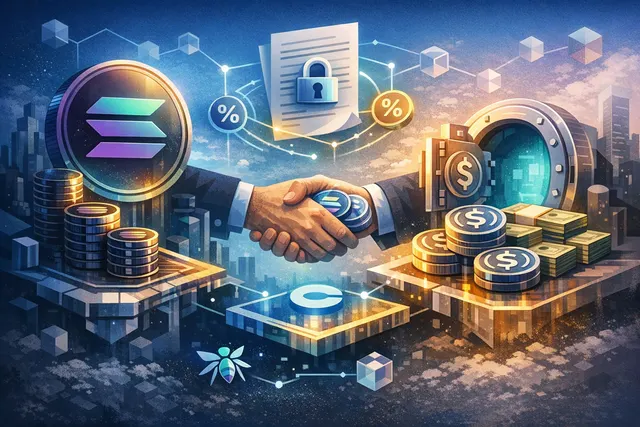 Illustration representing Coinbase lending with Solana used as collateral to borrow USDC