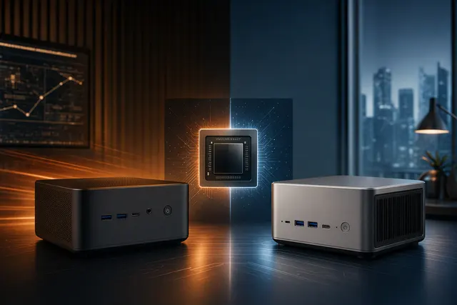 Editorial illustration for a comparison of 192GB AMD Gorgon Halo mini PCs