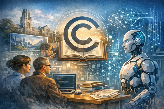 Conceptual illustration of the Contextual Copyleft AI License connecting open-source code to an AI model as a derivative work