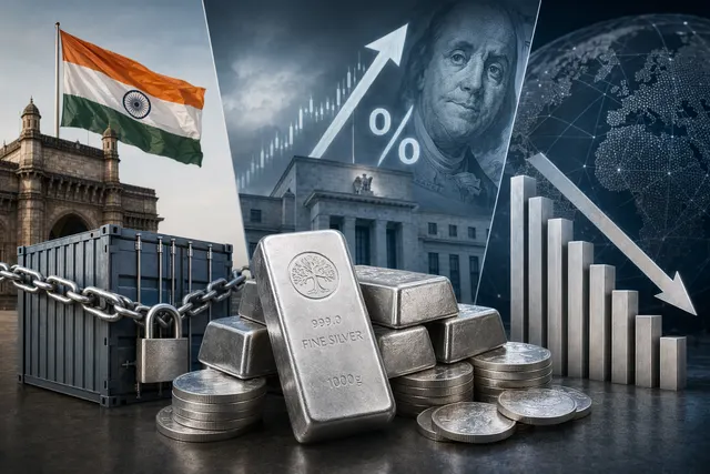 Silver bars stacked with market chart illustrating price decline
